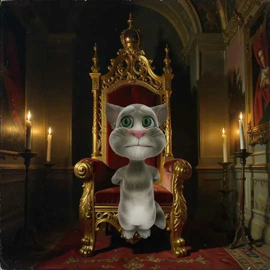 The cat in front of a golden throne
