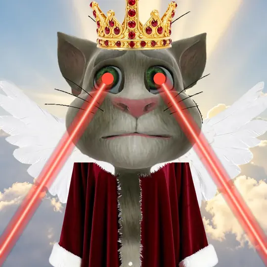 The cat with a crown, wings and laser eyes