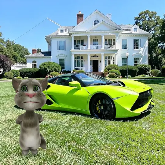 The cat next to a lime supercar